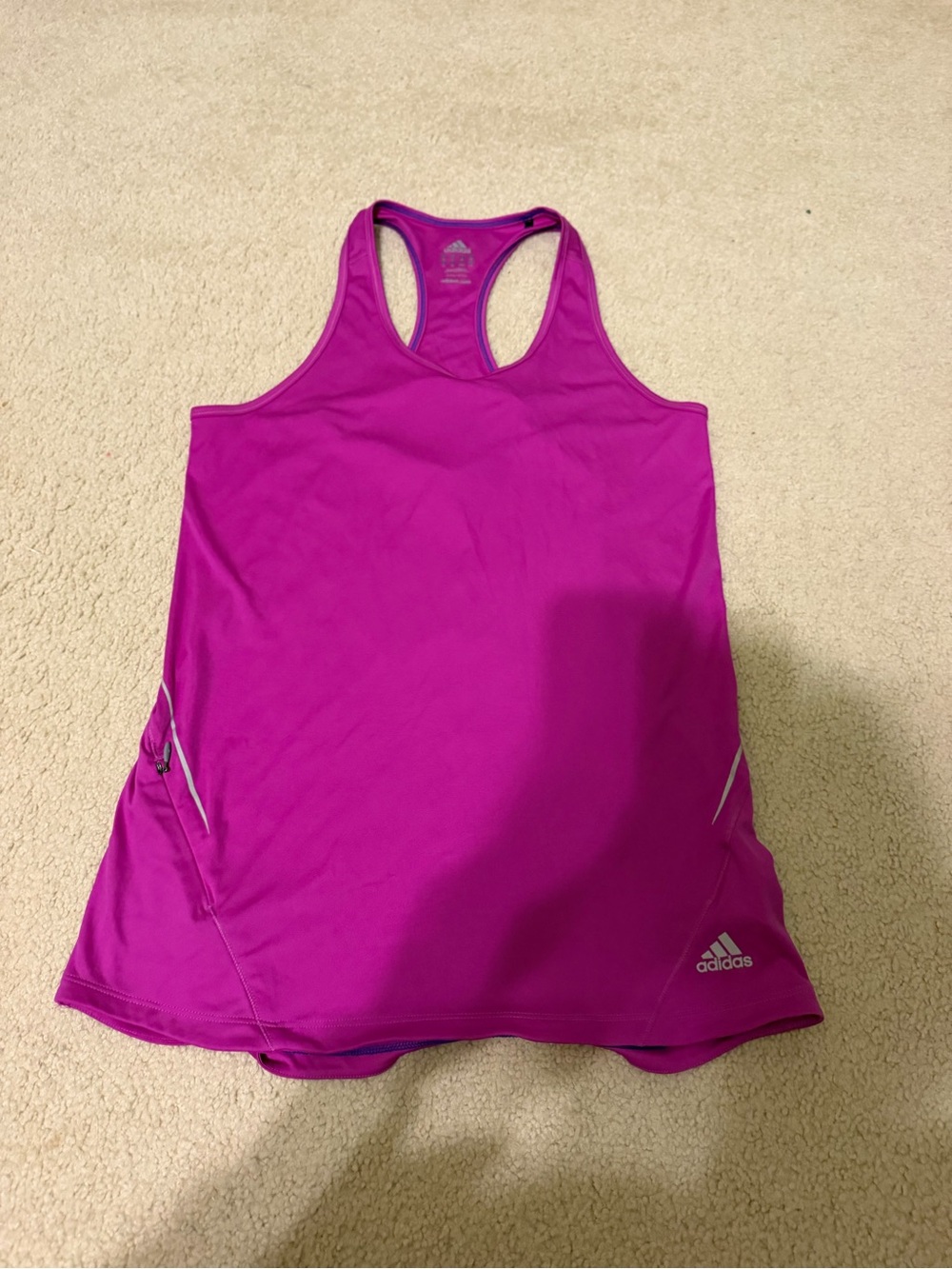 Large Adidas Purple Racerback Athletic Workout tank top with zippered pocket
